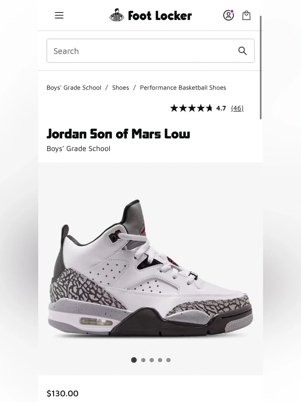Jordan Son of Mars Low Basketball Sneakers in White, Black and Red Boy 4.5Y